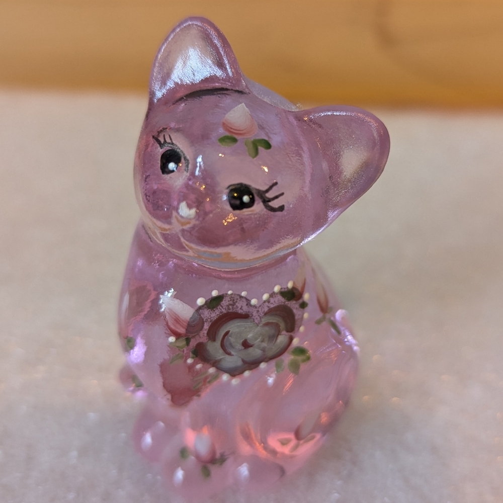 Fenton Art Pink Glass Cat Figure